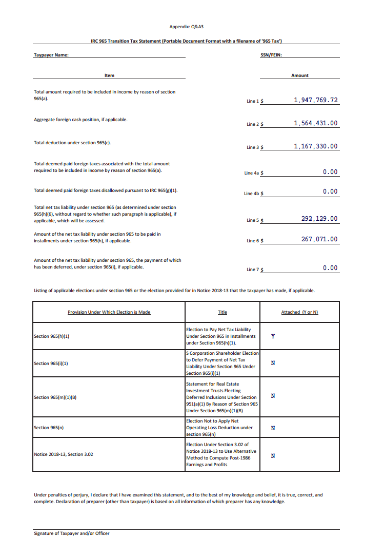 Protected: Section 965 Calculator Report