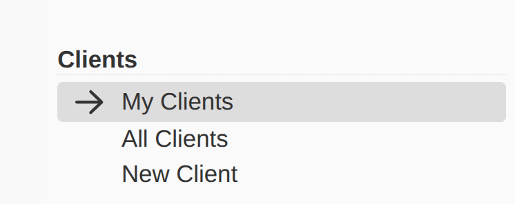 Client options in the left menu.