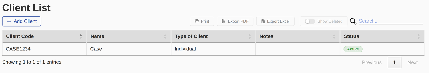 The client list with the new client added.