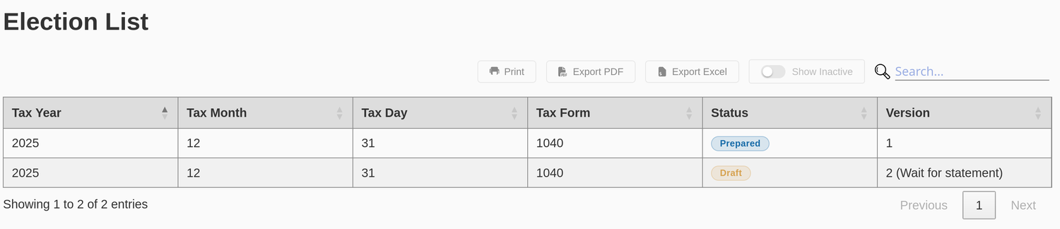 The new version appears in the election list.